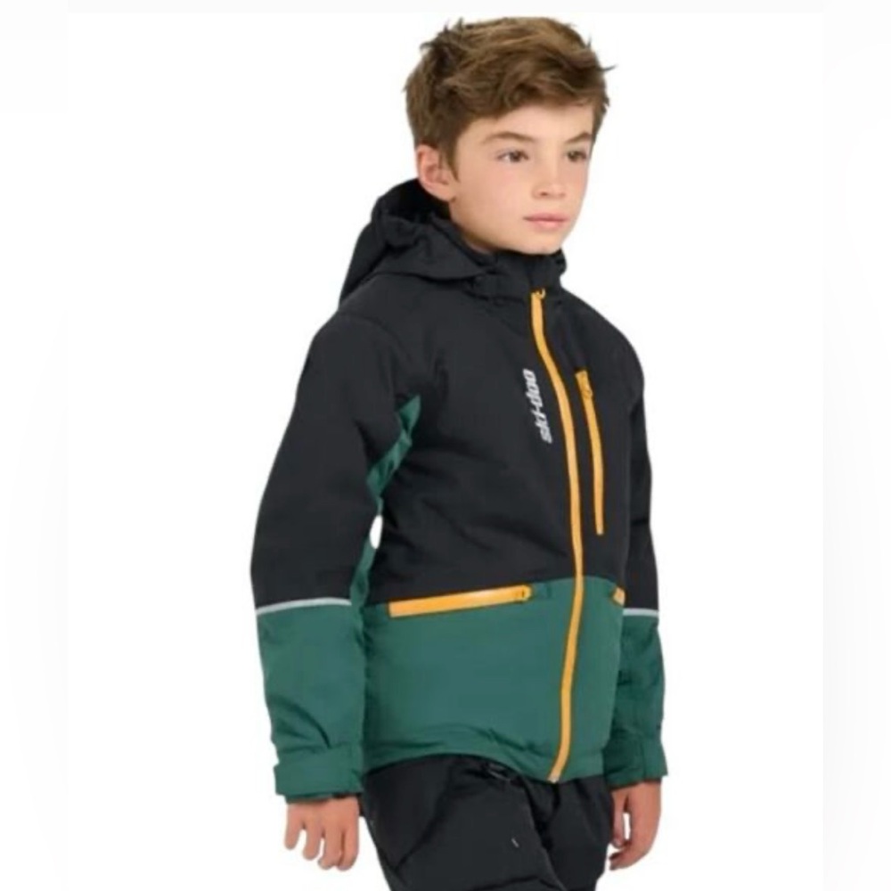 NWT Ski-Doo Particle Winter Black & Green Hooded Jacket w/Yellow Accents  10